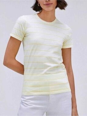 Everlane Organic Cotton Crewneck Short Sleeve Yellow Striped T-Shirt Size Small